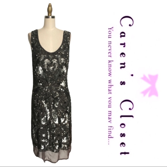 Gold Hawk Gray Sequin  Silk Sleeveless Shift Dress - Picture 5 of 8